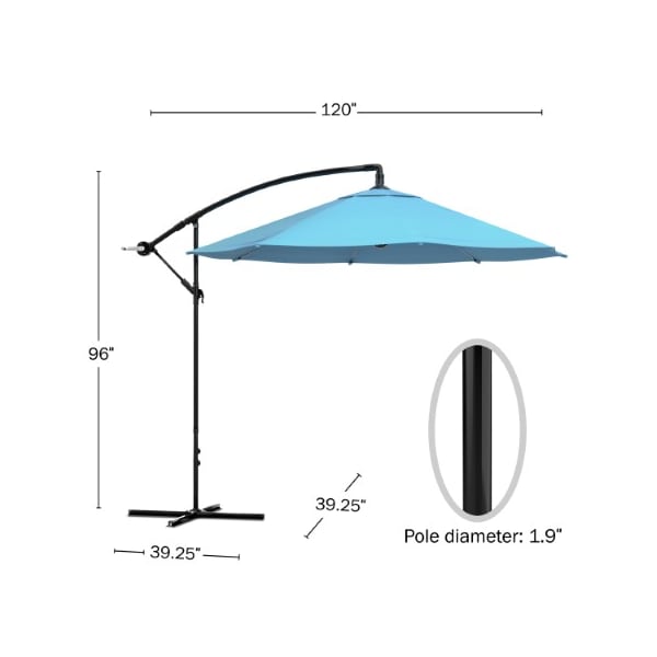 Patio Umbrella, Cantilever Hanging Outdoor Shade, Easy Crank And Base For Table,10-foot (Blue)